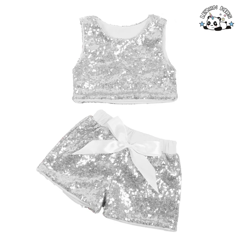 LEZONKIDS - Customizable Summer Girl's Sleeveless Sequins Tank Top Shorts Fashion Two Piece Top Shorts Suits